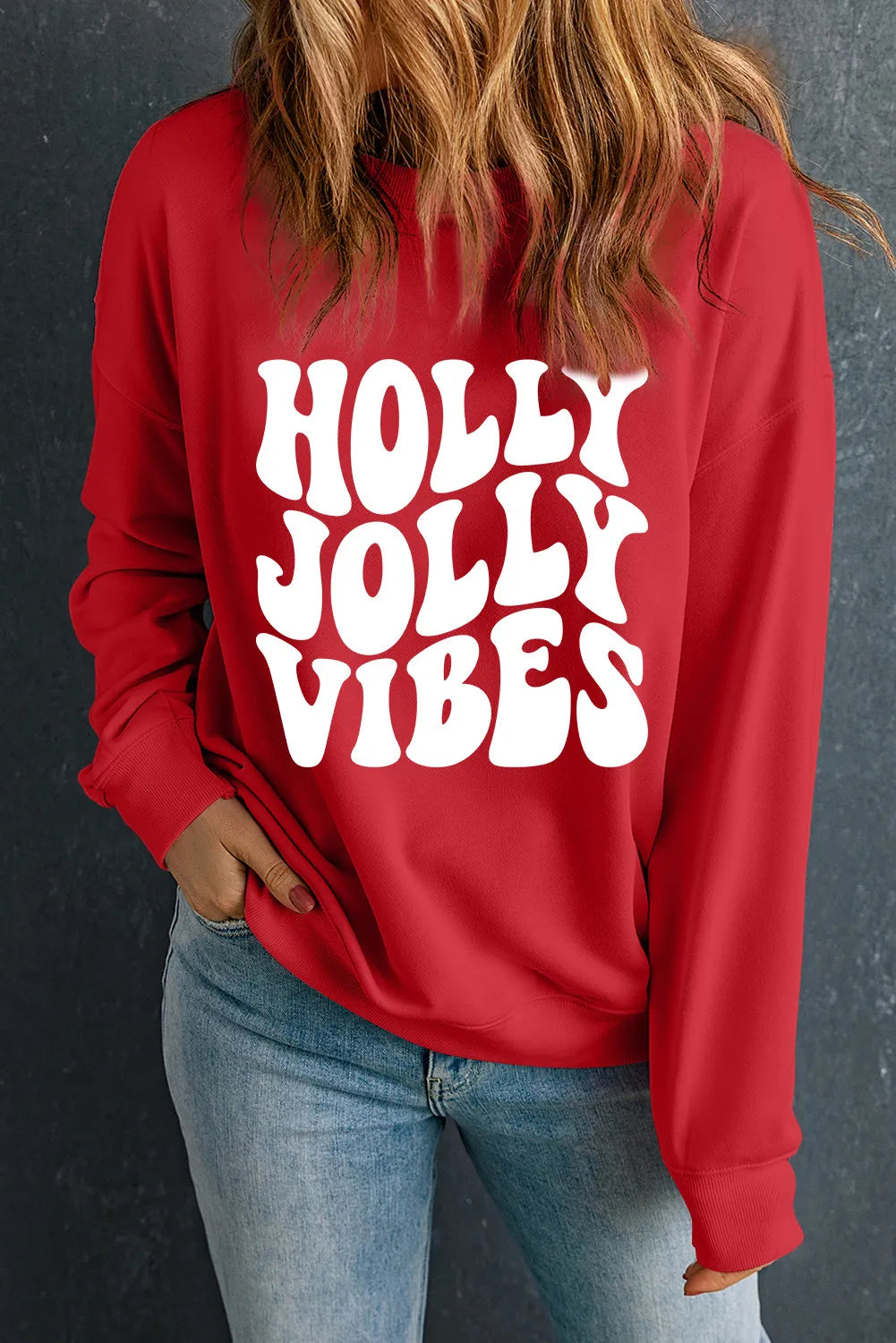 Letter Graphic Round Neck Long Sleeve Sweatshirt