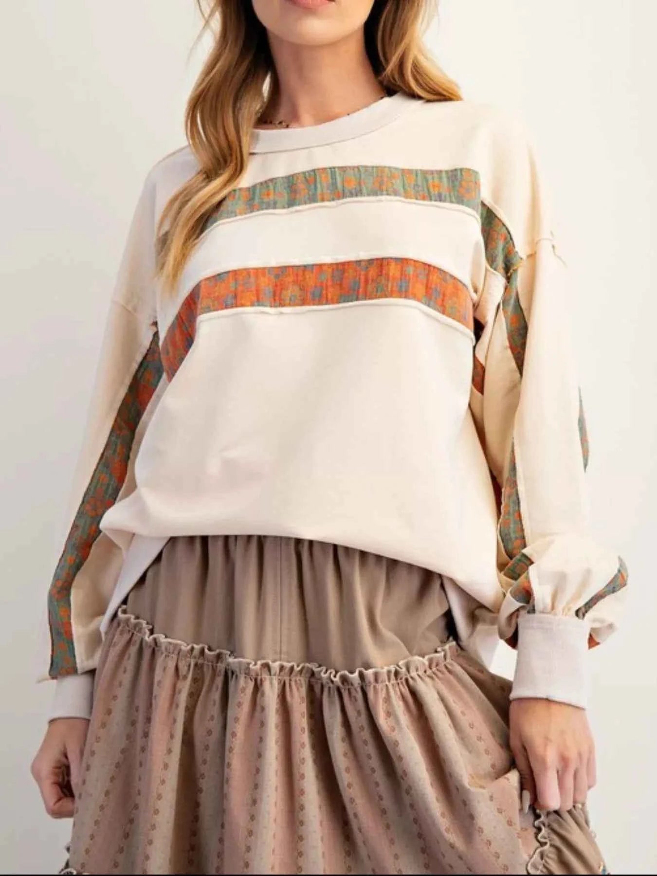 Bohemian Striped Oversized Sweatshirt Ivory 9ecf1a18-1c4e-42ab-a87b-11c64c4aa929-Max-Origin