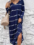 Striped V-Neck Long Sleeve Dress Navy 9ed8aabb523641f2a8b7721e7264c6e2-Max-Origin