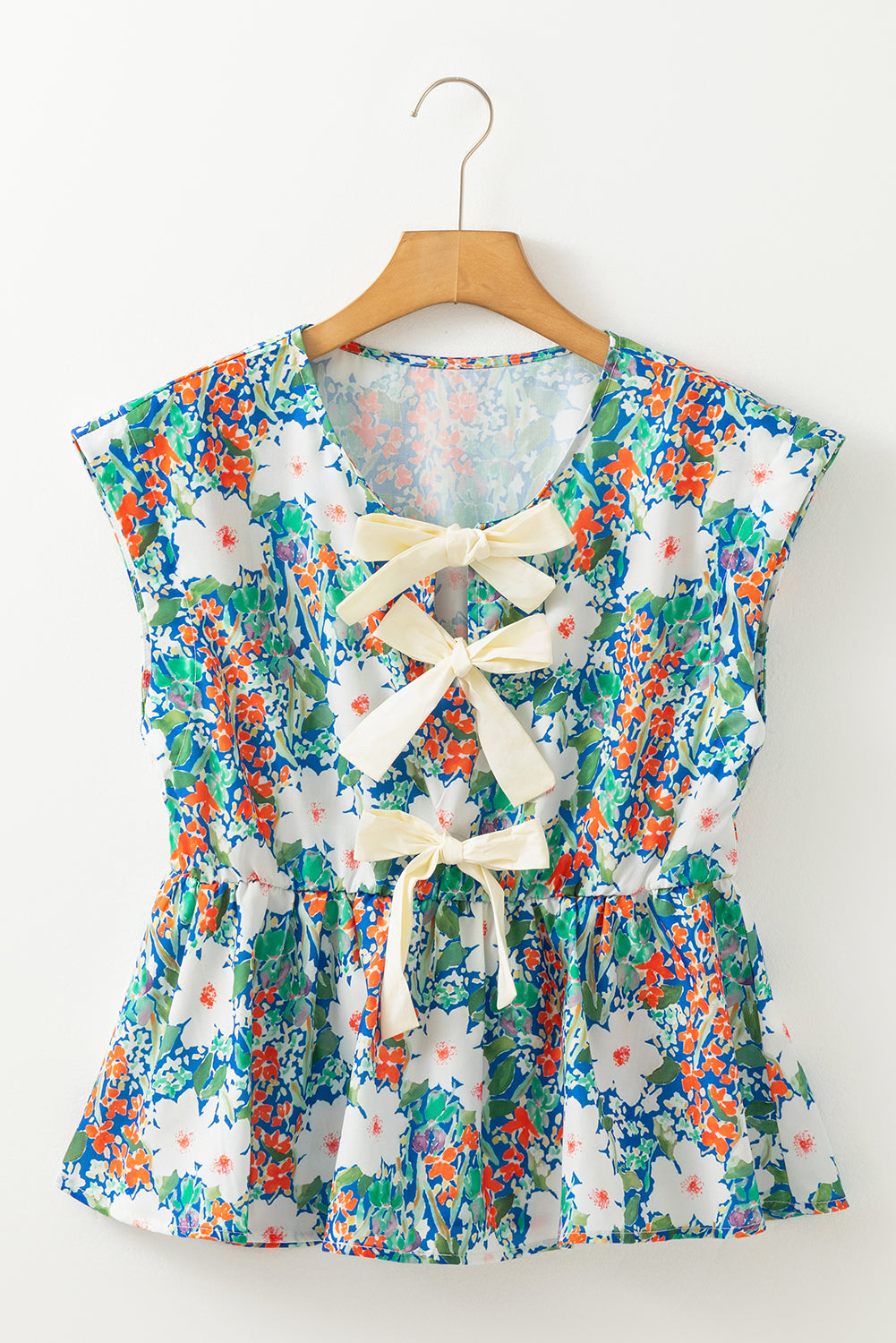 Rose Floral Bow Front Sleeveless Peplum Shirt 9ed8d42b720da0b2