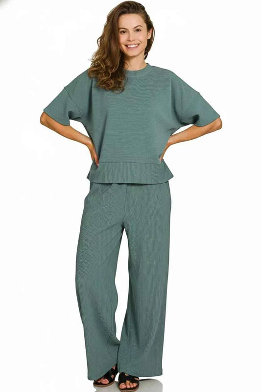 Zenana Ribbed Round Neck Tee & Pants Set 9ed95a8a-3fe4-4f19-a260-6a0b9a5b0ce3-Max-Origin
