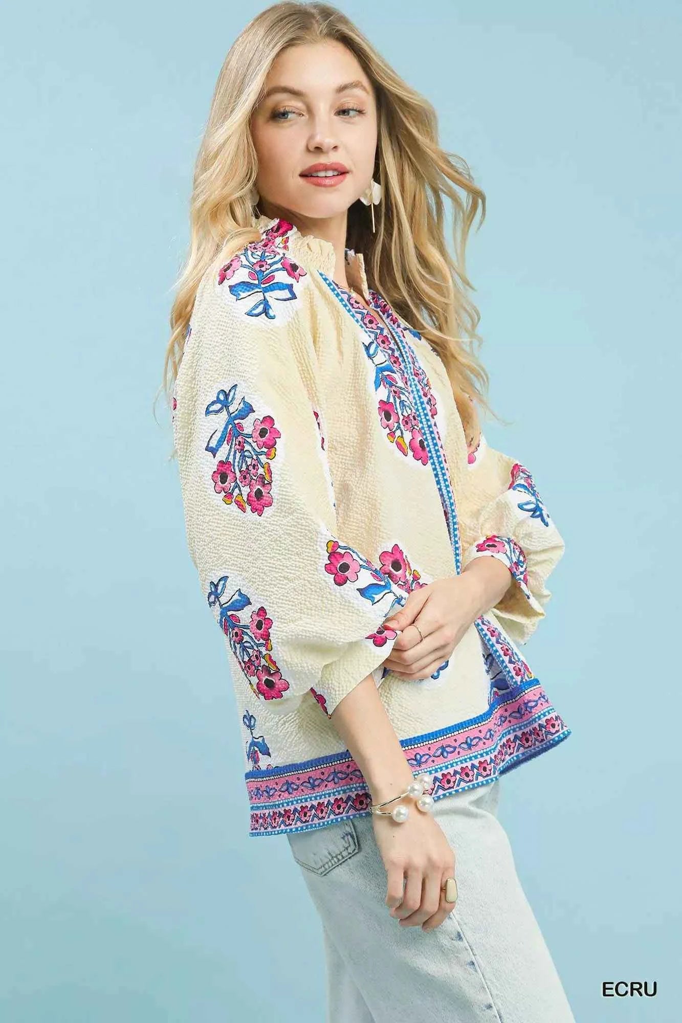 Umgee Boho Floral Print Tunic Blouse 9ee09083-fddd-4a4e-93ec-2aebfb73dc10-Max-Origin