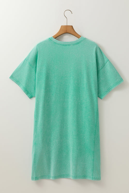 Sky Blue Mineral Wash Flower Patchwork Mini T Shirt Dress 9eeab535bed47f14