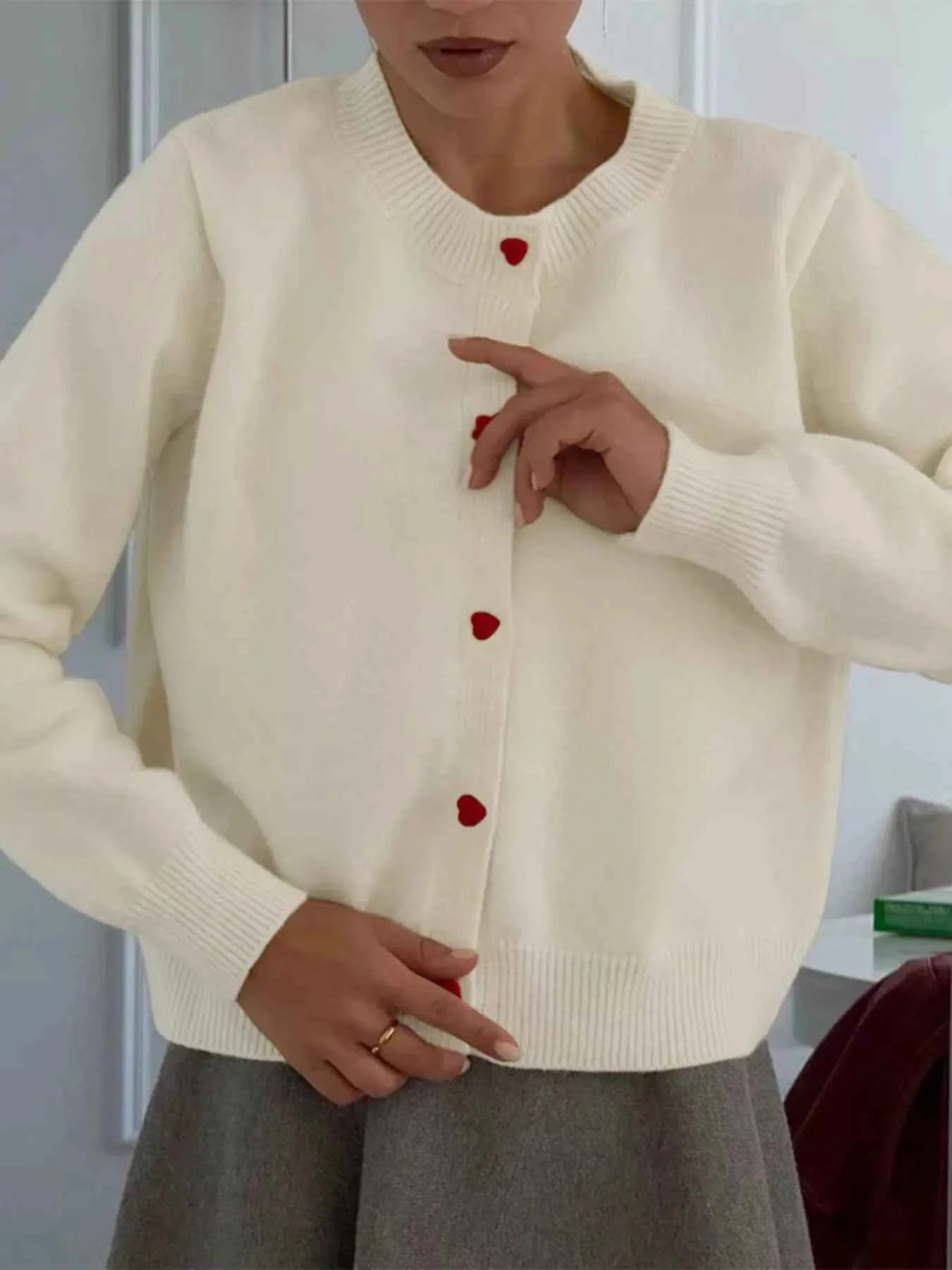 Button-Front Long Sleeve Cardigan Cream 9ef3025f9a5c4773ac29a72737e1ea2e-Max-Origin