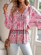 Floral Print Tie Neck Bohemian Blouse Dusty Pink 9ef5e79b-8a5d-4bd3-8473-41ec303714dd-Max-Origin