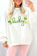 White lucky Clover 3D Puff Embroidered Pullover Sweatshirt White 50%Polyester+50%Cotton 9ef794416c283f55