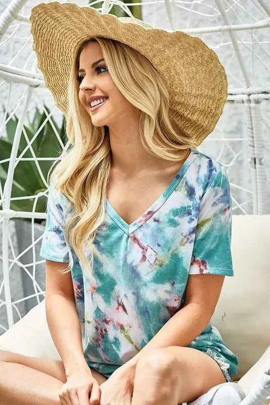 BiBi Tie Dye Terry V Neck Top 9efed3d7be484d42b18afddad50bacae-Max-Origin