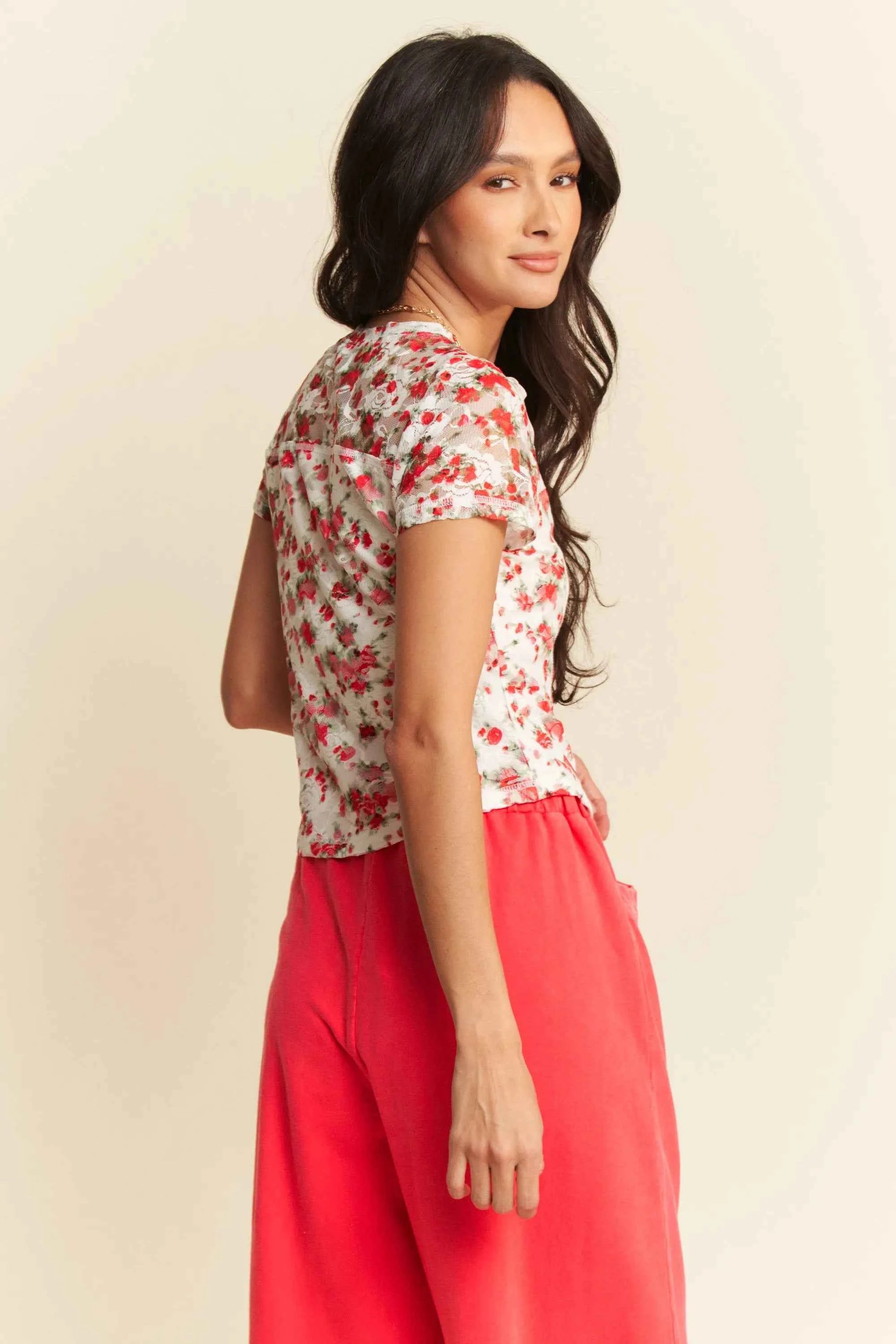 Davi & Dani Ribbon Short Sleeve Layered Mesh Top 9f08b197c756444b924191bfd9d23092-Max-Origin