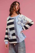 BiBi Patchwork Striped Round Neck Sweatshirt BLUE MIX 9f14599c0ba2414ab5efbf717f7df976-Max-Origin