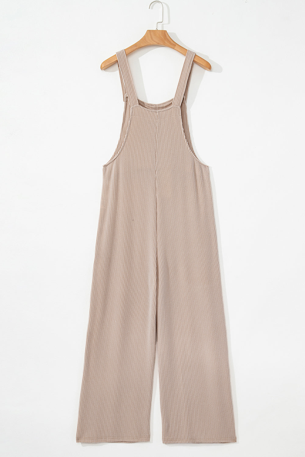 Parchment Ribbed Knit Patched Pocket Wide Leg Overalls 9f15ae9ee1ebc57b