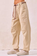 BiBi Drawstring Striped Twill Barrel Pants 9f18eb18292741958d94b306d61f31db-Max-Origin