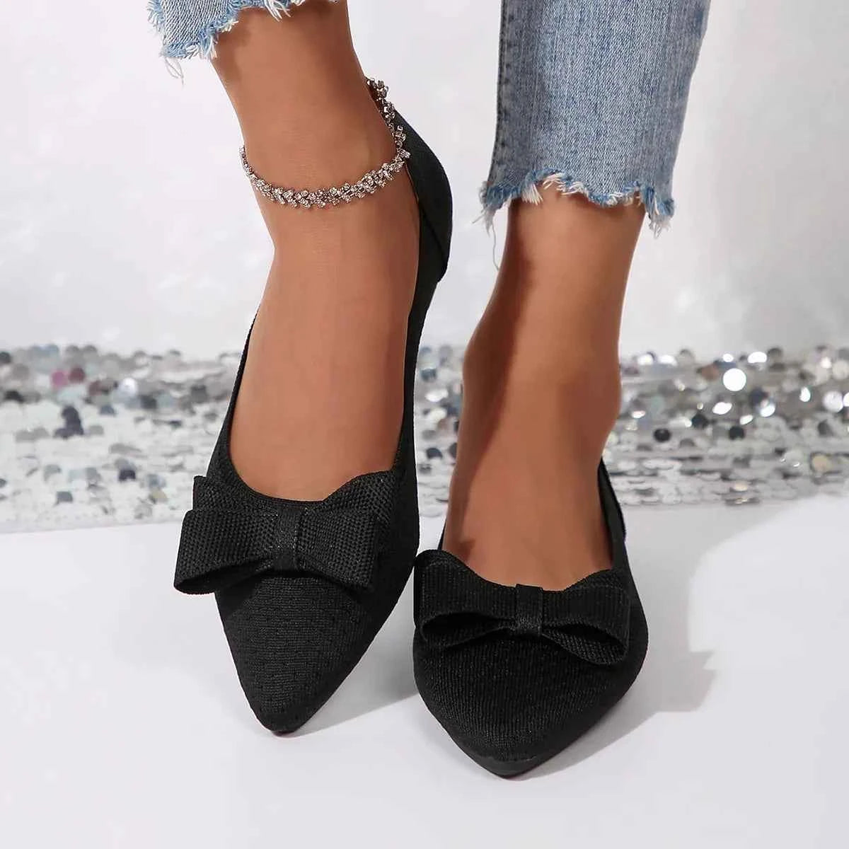 Pointed Toe Bow Slip-Ons Black 9f1bda4d771e4f80b00bfee2bcecefad-Max-Origin