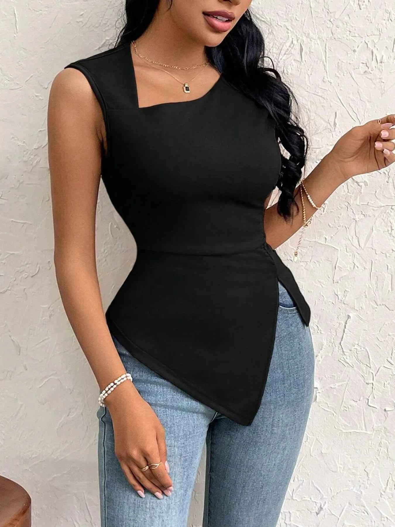 Slit Asymmetrical Tank Top Black 9f1f6194da404f8d9d77ae1ac1cf88b2-Max-Origin