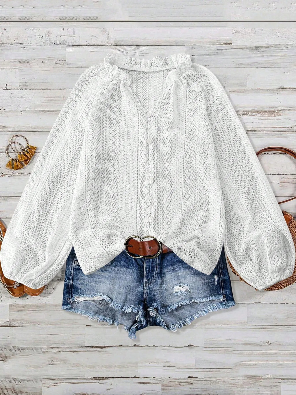 Crochet Notched Button-Front Shirt 9f2475a907dd417c9fa1450a0353f154-Max-Origin