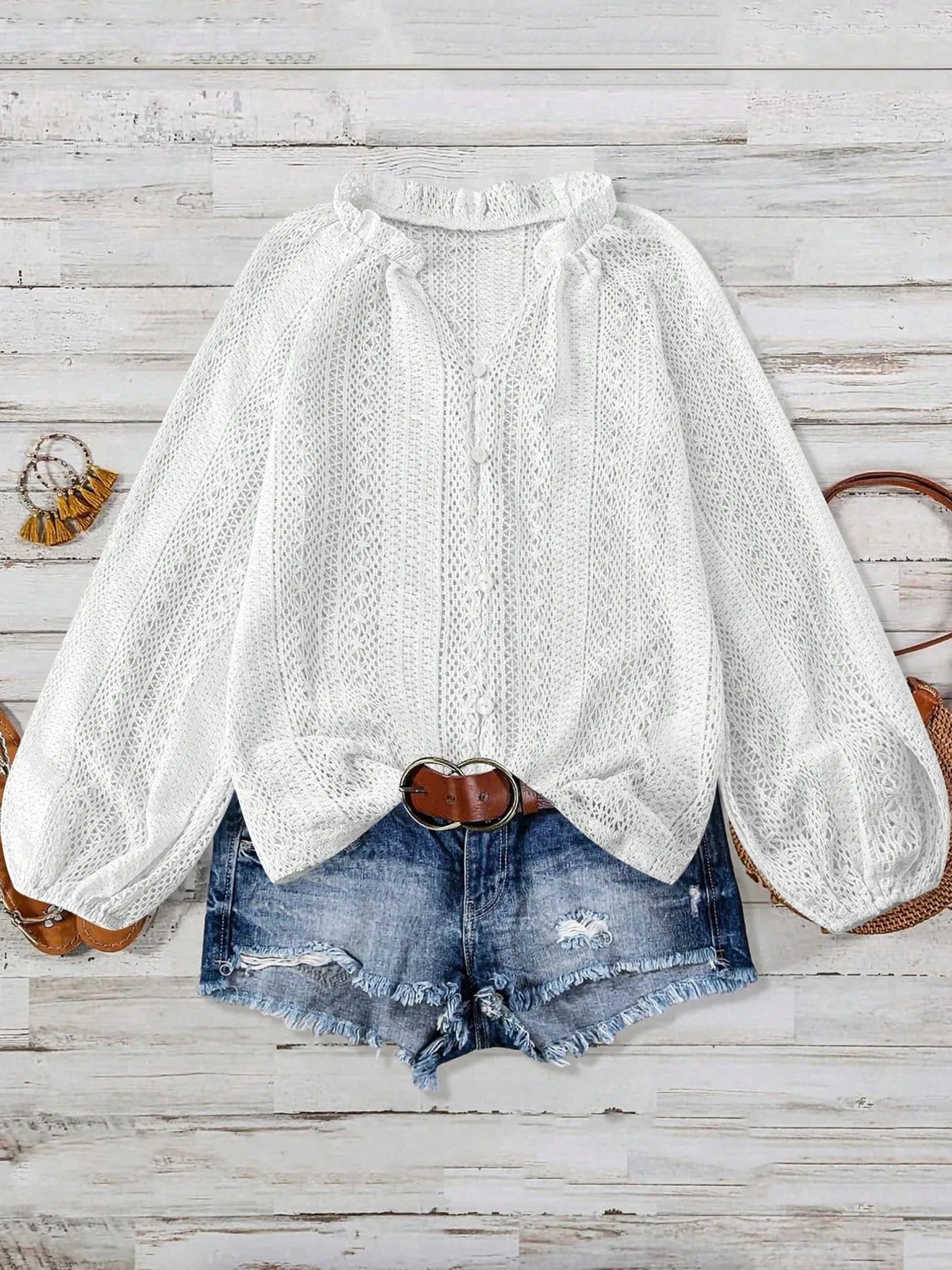 Crochet Notched Button-Front Shirt 9f2475a907dd417c9fa1450a0353f154-Max-Origin