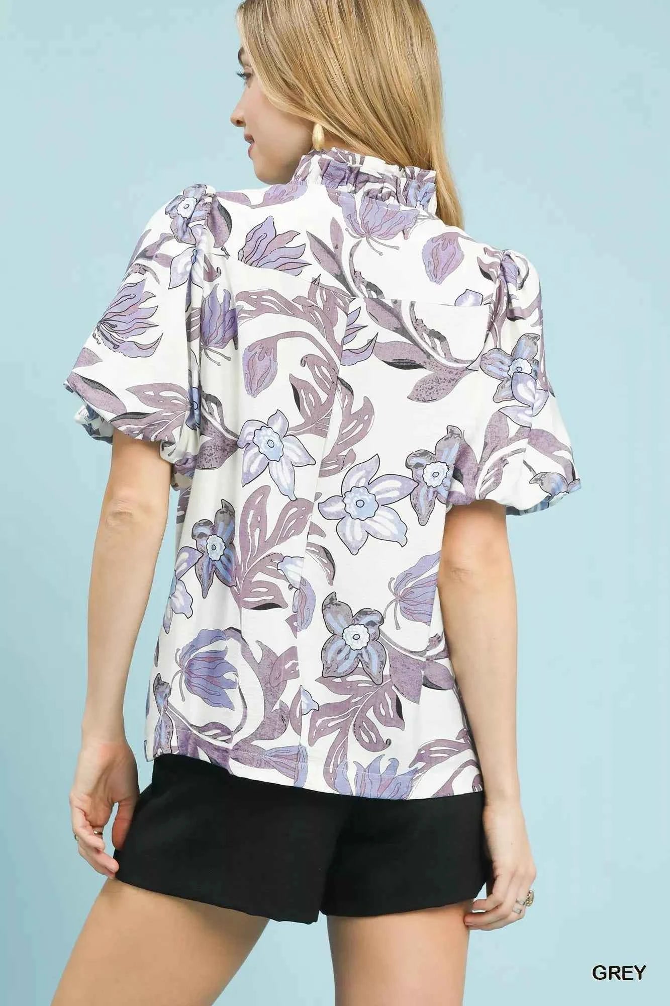 Umgee Lush Blossom Print Puff Sleeve Top with Ruffle Trim Detail 9f2d9203-8dc2-462b-b293-fb0dd417ae72-Max-Origin