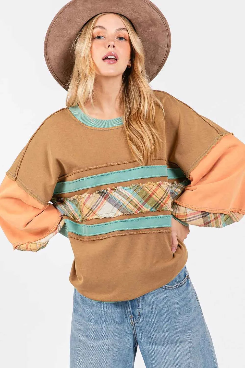 SAGE + FIG Mineral Wash Raw Edge Color Block Sweatshirt 9f30d280-f09a-41e0-8390-e4dcb0857276-Max