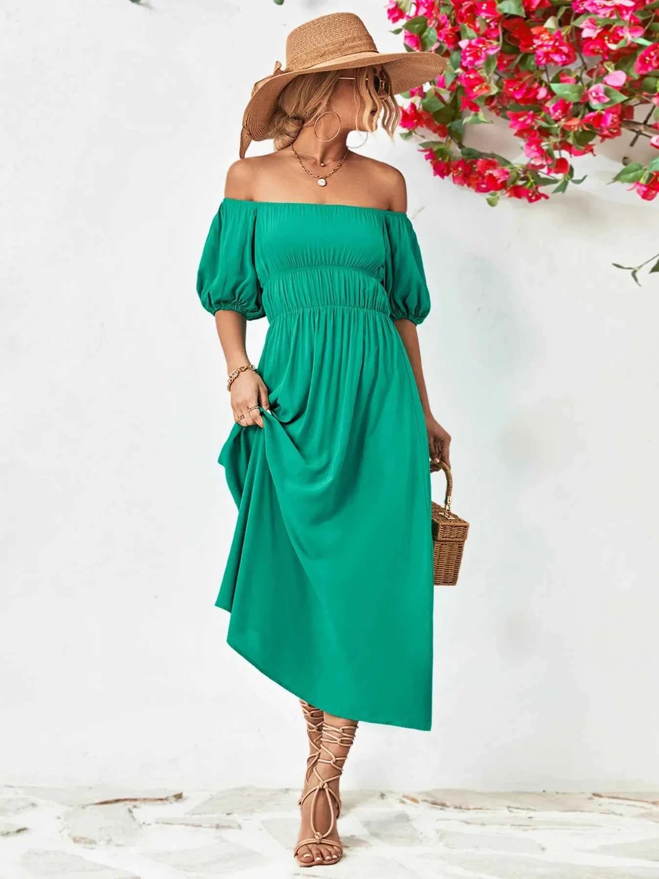Off-Shoulder Puff Sleeve Smocked Maxi Dress 9f453747-2086-4d06-8d43-55f647876320-Max-Origin
