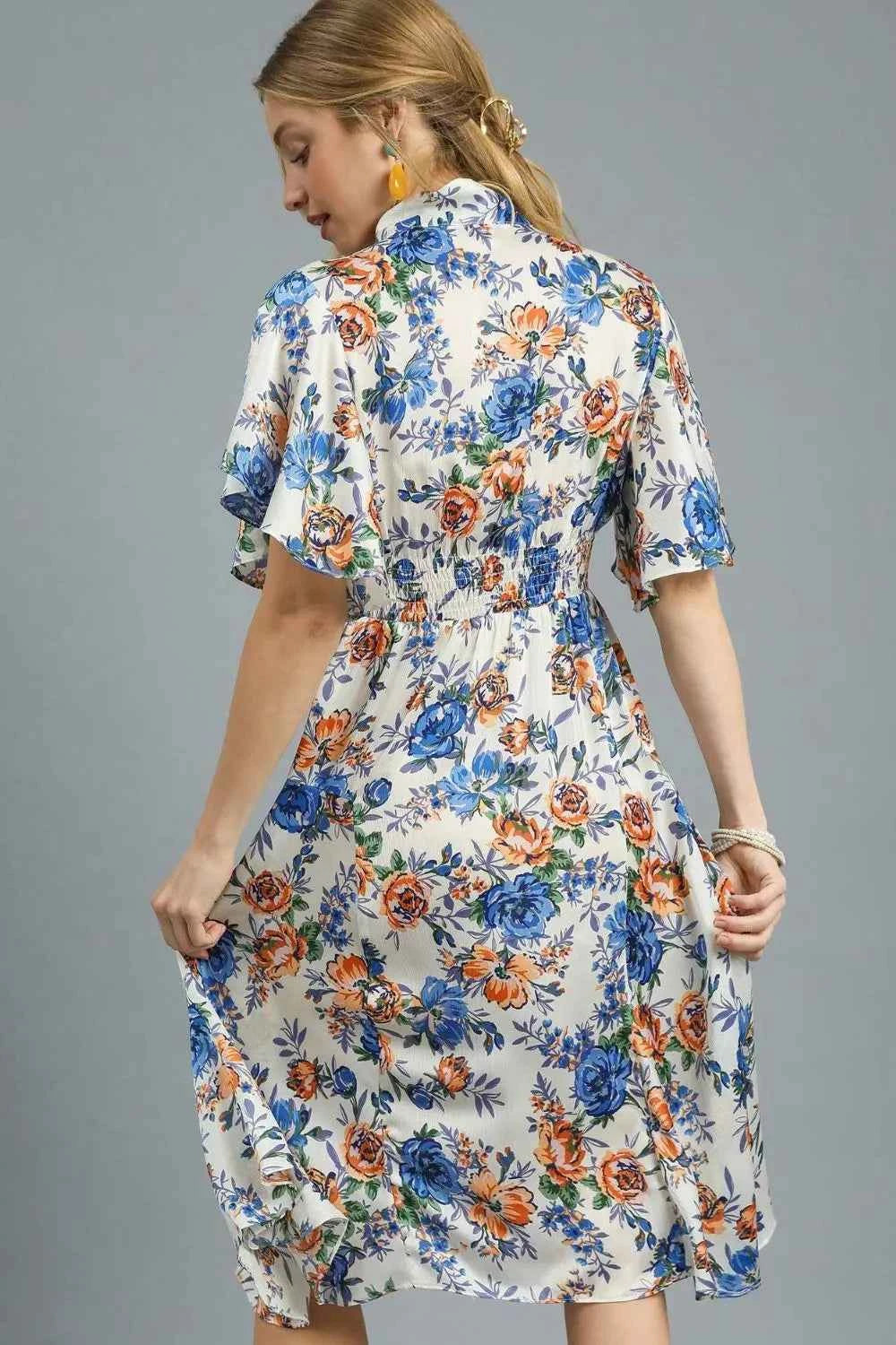 Umgee Floral Print Flutter Sleeve Dress 9f485dd7-d26e-426b-86df-8afb5f9a3f89-Max-Origin