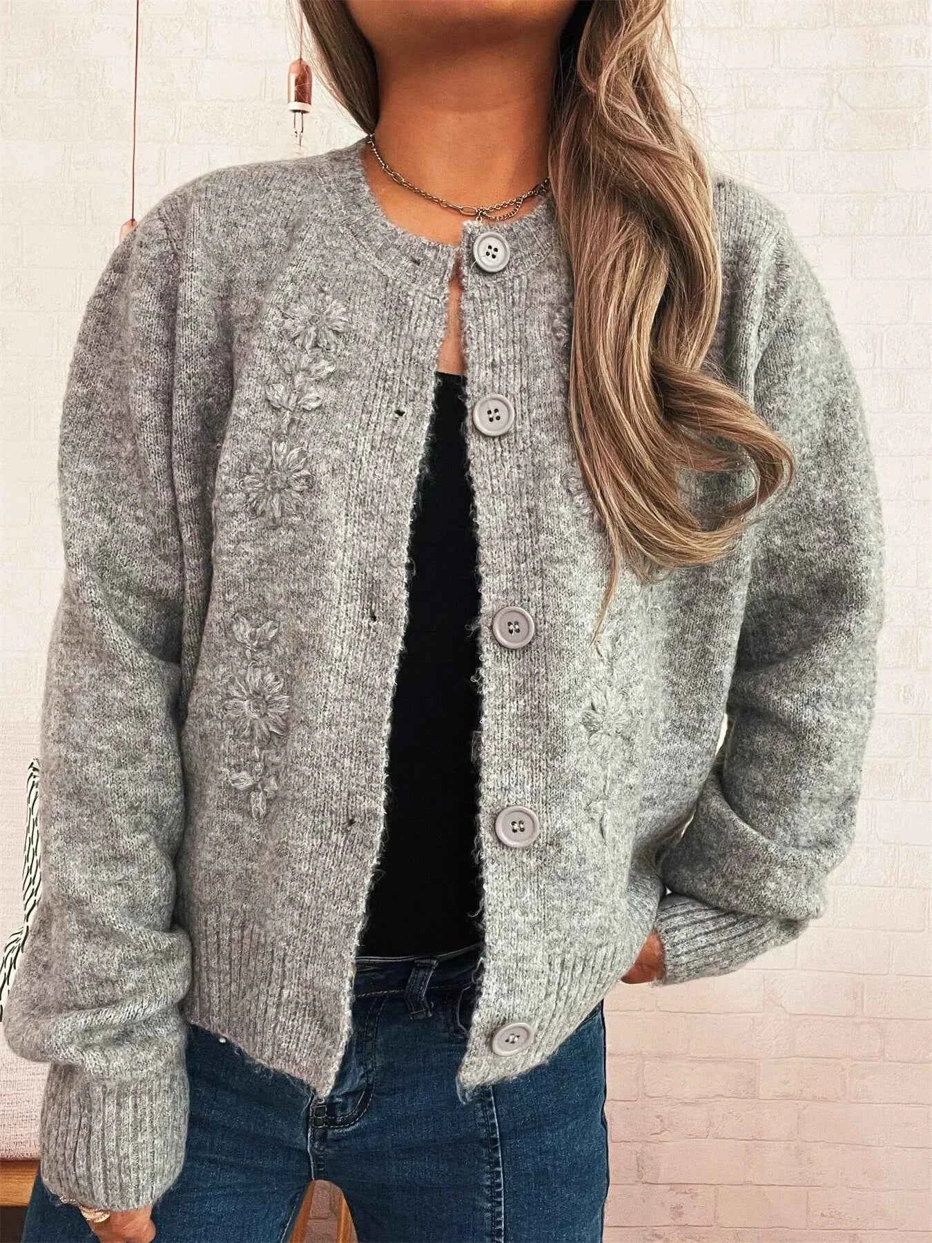 Flower Button Up Ribbed Hem Cardigan 9f4a743cf08a4fbe8ecdff0e2582cc1d-Max-Origin