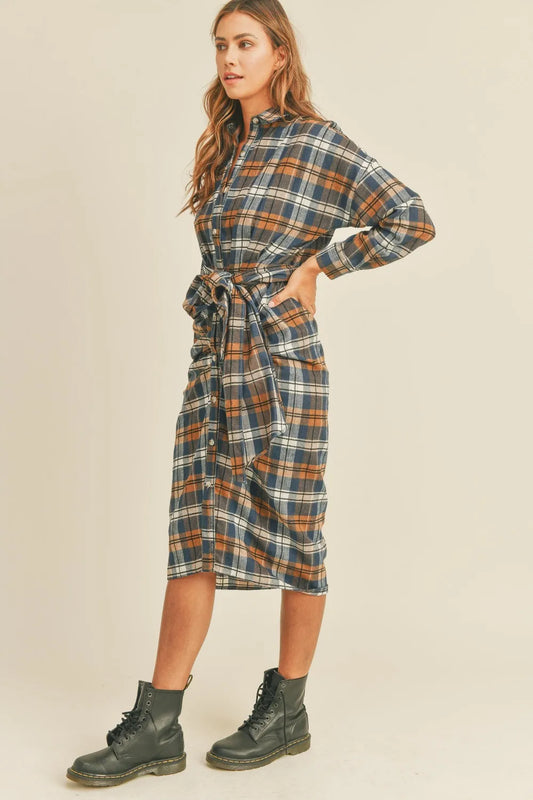 Plaid Flannel Front Tie Button Down Shirt Dress 9f4fe9ef-d2c2-4e14-968e-c3c50556adb2-Max