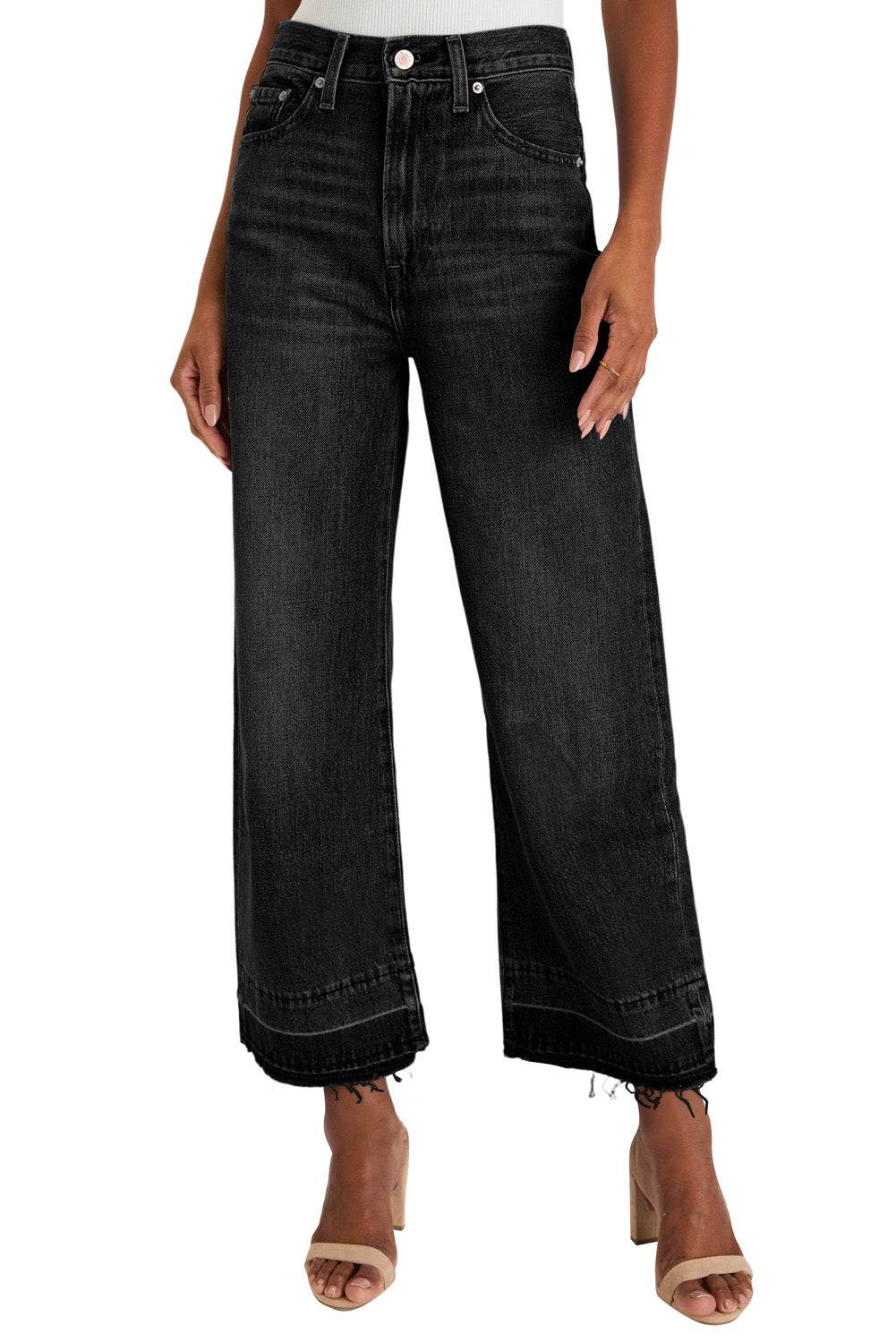 Gray Raw Hem Straight Leg Loose High Waist Jeans 9f527f75b0a1126f