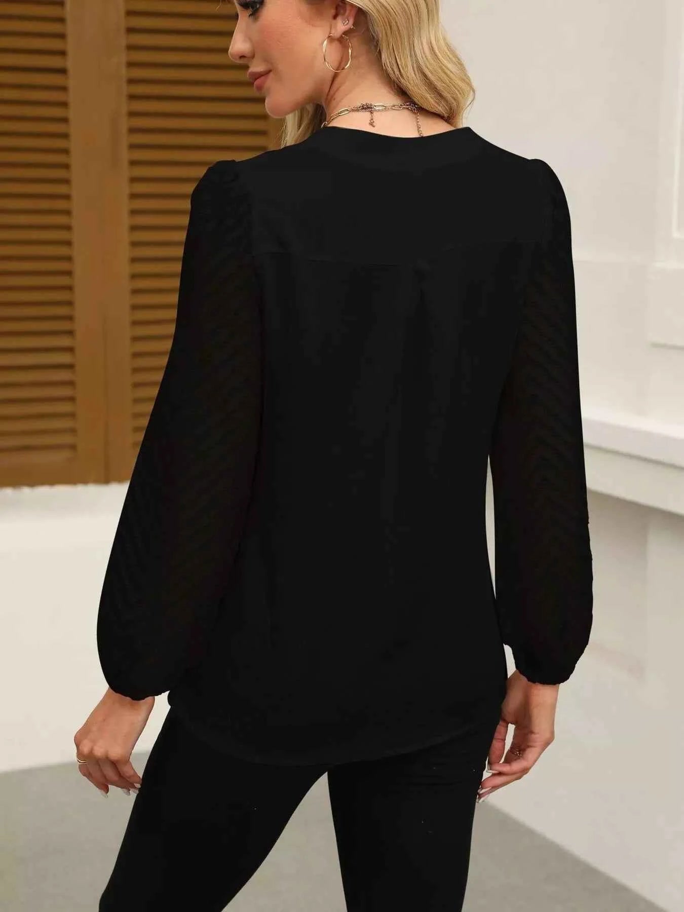 Notched Balloon Sleeve Blouse 9f5286b7cc294c9f9102b87f040a48cd-Max-Origin