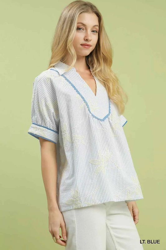 Striped Embroidered Blouse with Scallop Trim 9f5b7082-8abe-4ace-97b2-fd6475a90561-Max-Origin