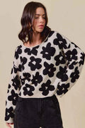 SO ME Loose Fit Flower Lightweight Sweater Top BLACK OATMEAL 9f62b0b3d464462b976f771966fa5956-Max-Origin