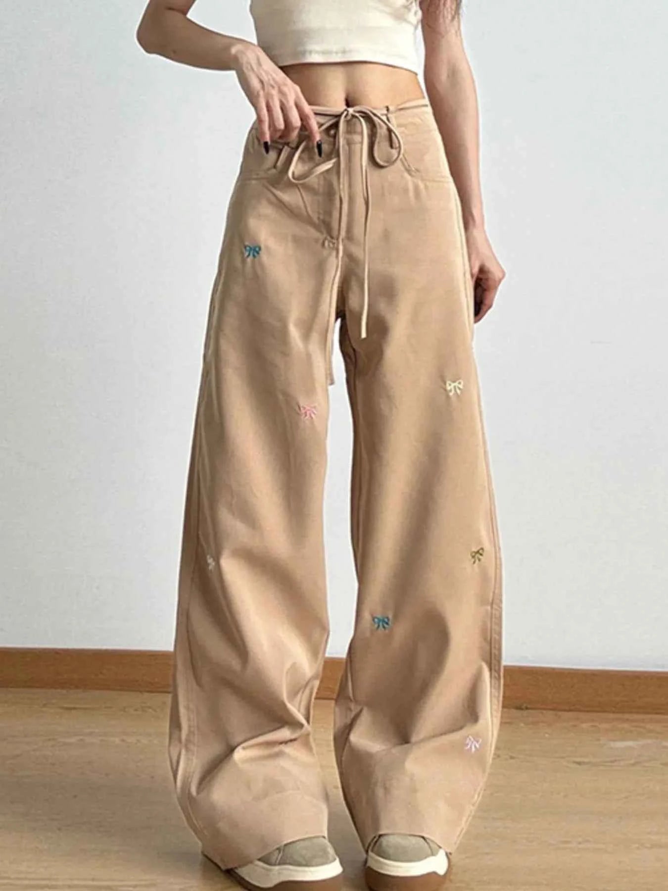 Bow Embroidered Wide Leg Drawstring Casual Pants 9f68067b-3b28-4d57-bc65-c11e220613c0-Max-Origin
