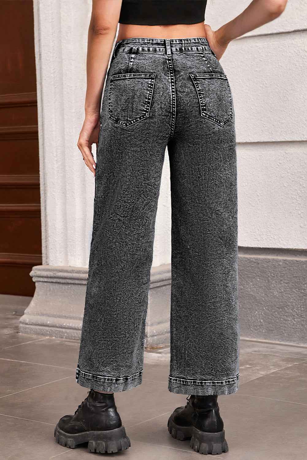 Sky Blue Chic Patch Pocket Straight Leg Loose Jeans 9f6a3cdf43745878