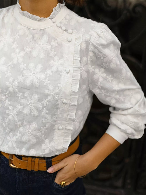 Floral Embroidered Ruffle Trim Blouse 9f6e878bc8f347c8ac5f63920bc23267-Max-Origin