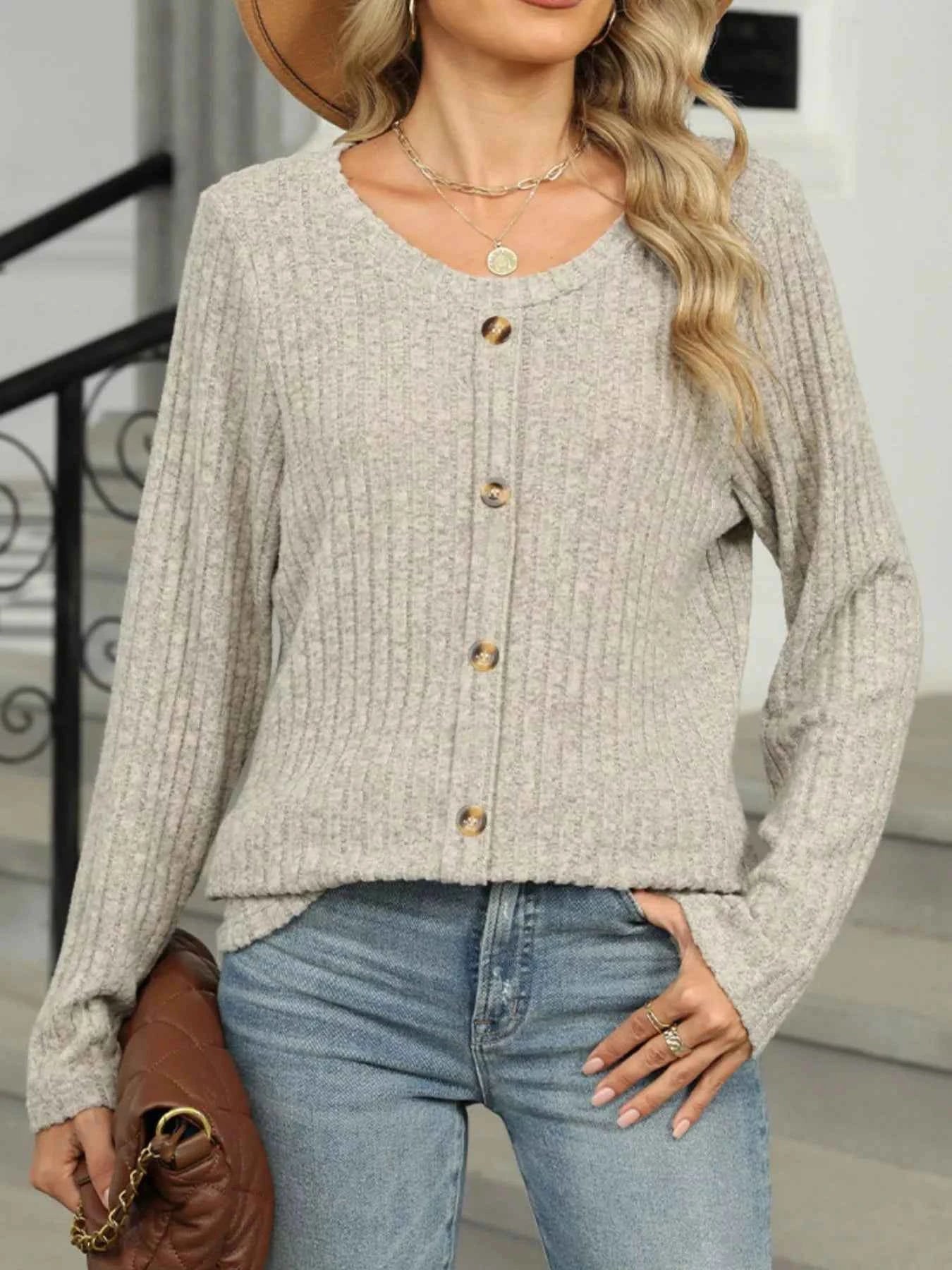 Ribbed Round Neck Long Sleeve Top 9f6fcc20-346c-47b4-bea6-37c7d45182ee-Max-Origin