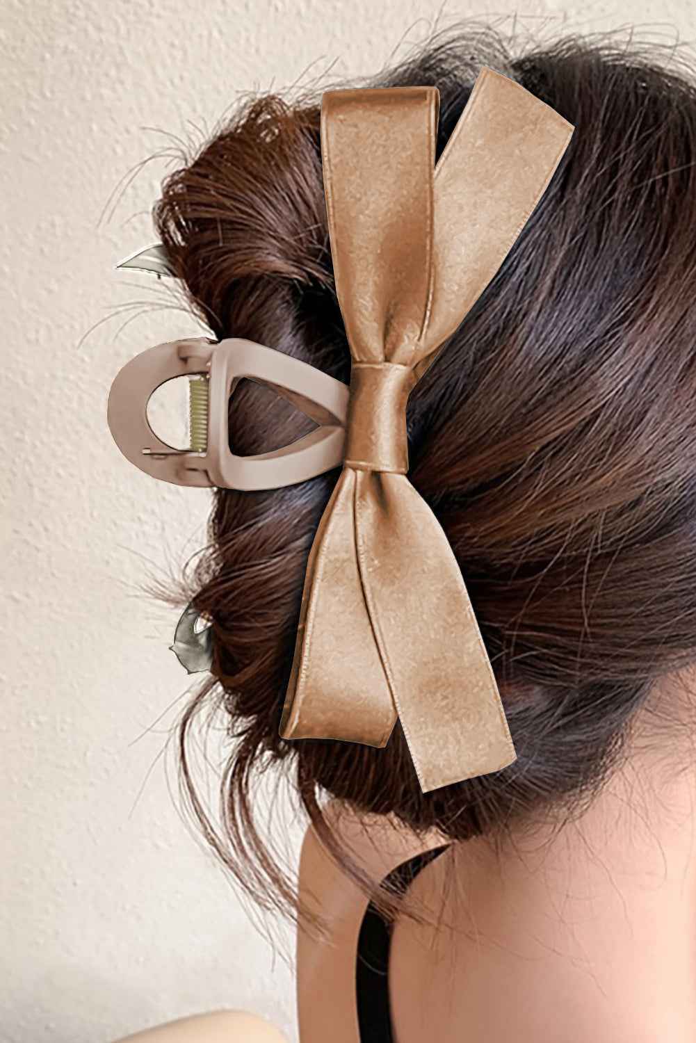 Light French Beige Solid Color Ribbon Bow Decor Hair Clip 9f71fcb75c43b7ea