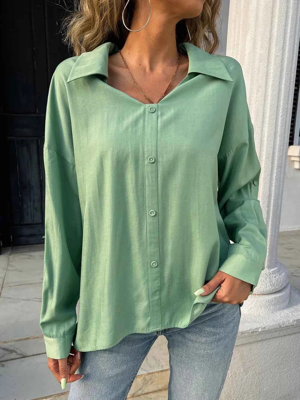 Button Down Collared Neck Long Sleeve Shirt 9f72d915-258e-48db-a860-582f65873ea7-Max