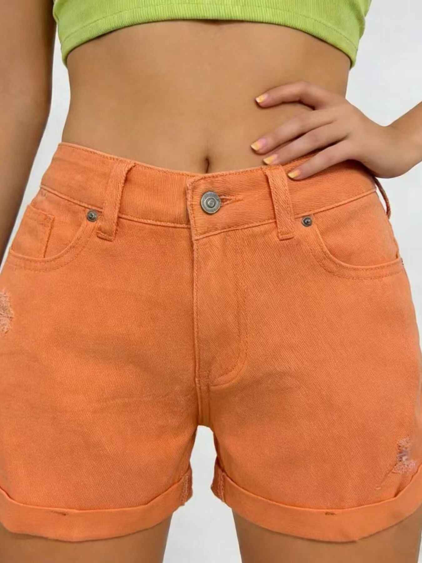 Ripped High-Waisted Denim Shorts Orange-red 9f76221c-74f3-4410-baa2-55bd52062ab2-Max