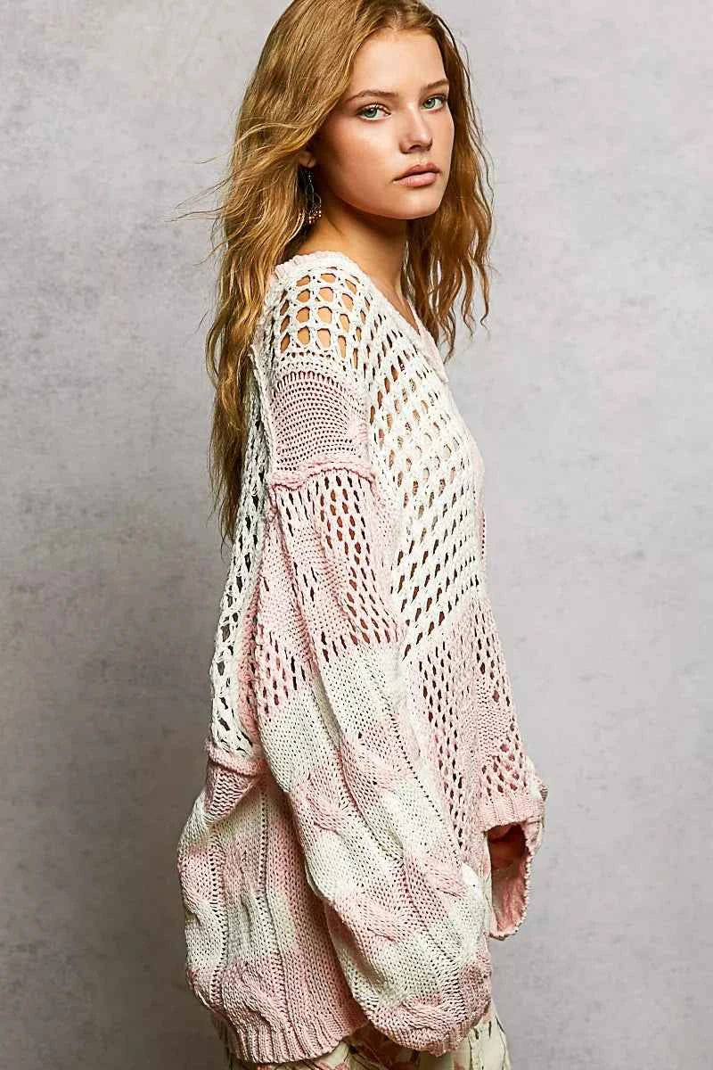 POL Color-Blocked Stripe Pattern Knit Top with Twisted Weave 9f7754e9-103a-435b-842e-014f931ed805-Max-Origin