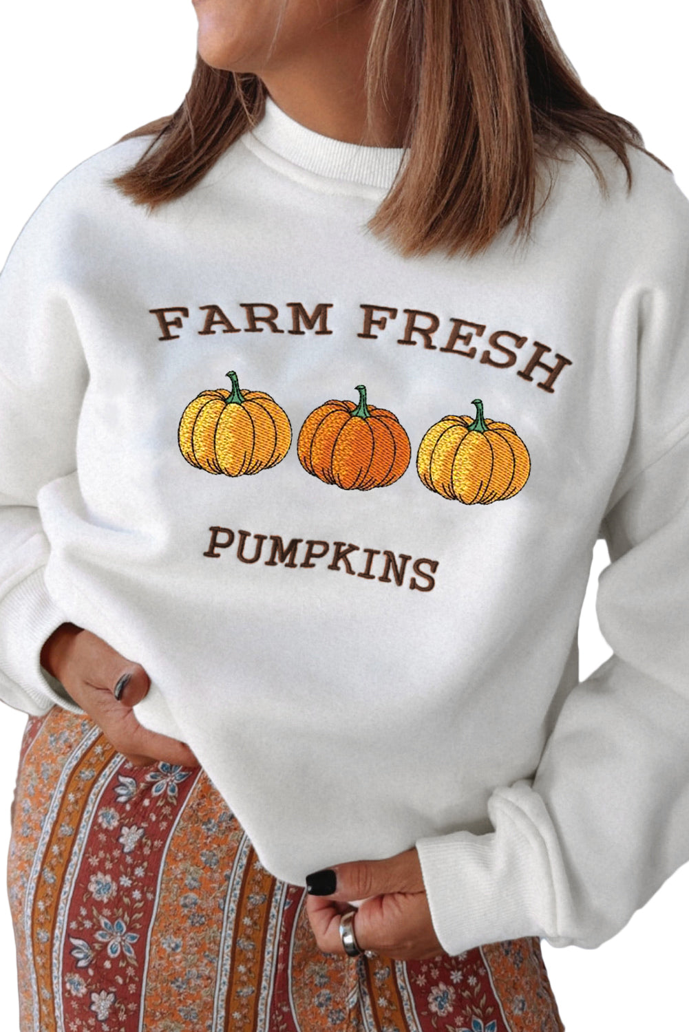 White FARM FRESH PUMPKINS Embroidered Festival Sweatshirt White 50%Polyester+50%Cotton 9f7b1ffc7d8766ae