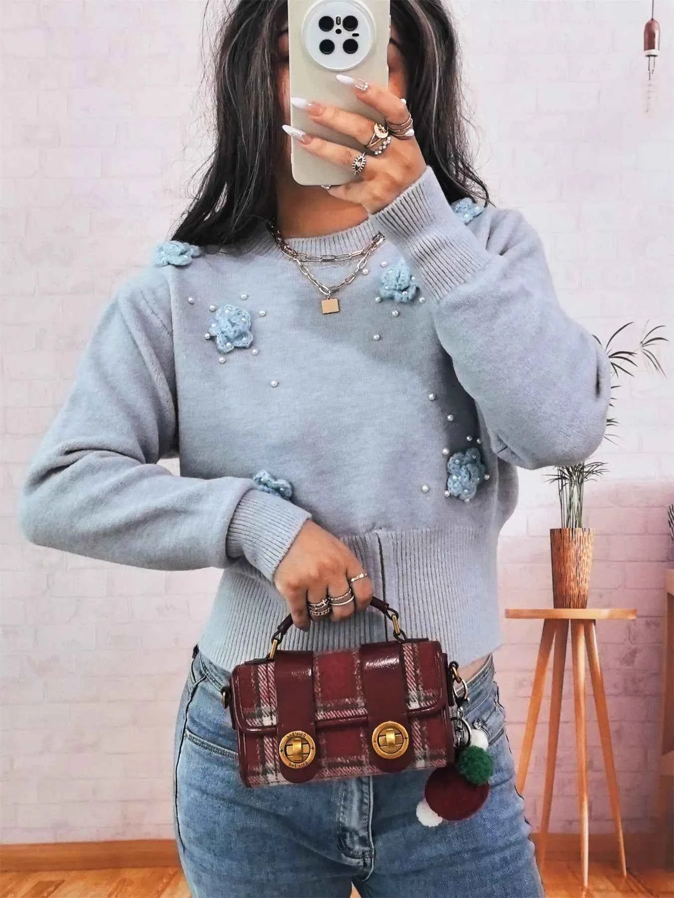 Flower Pearl Detail Ribbed Hem Sweater 9f7c2717d8124a5fb822b983ef27aa35-Max-Origin