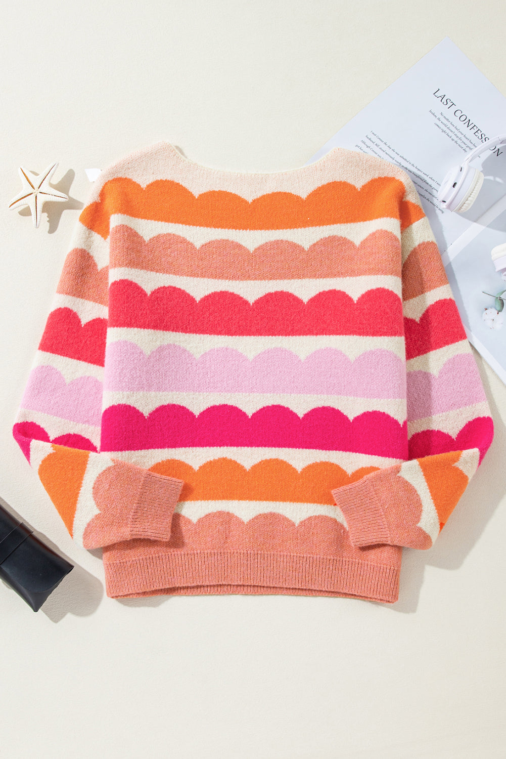 Yellow Wave Striped Balloon Sleeve Drop Shoulder Sweater 9f7e5f2a0f582f82