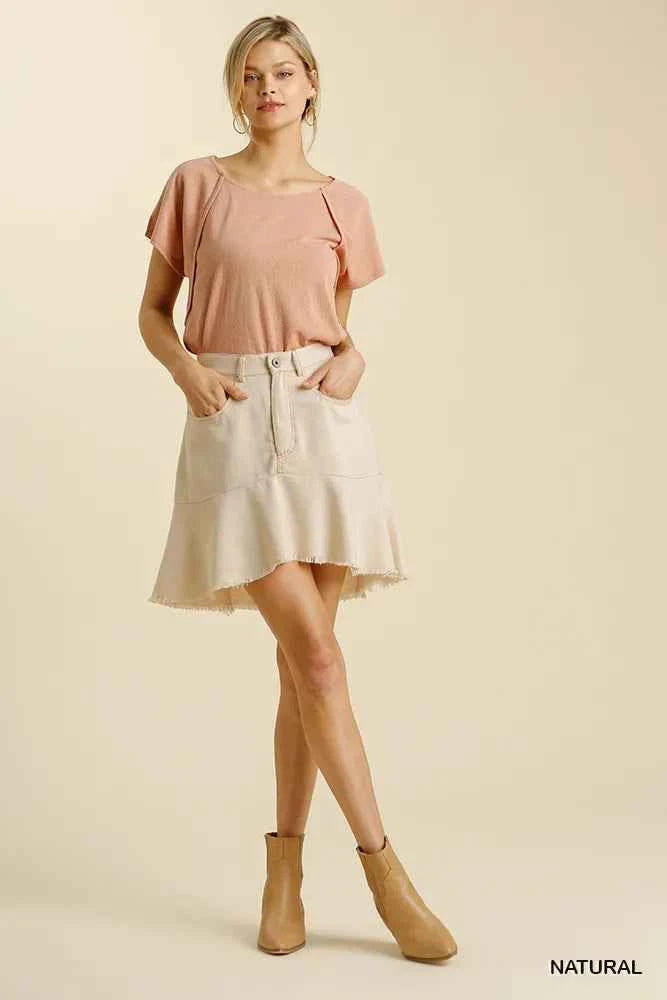 Umgee Linen Blend 5 Pockets High Low Skirt with Frayed Hem 9f83e934-42a9-443c-be20-c1694a18a68d-Max-Origin