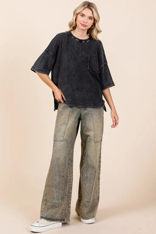 Mittoshop Mineral Wash Waffle Knit Short Sleeve Top 9f84f082-6b4a-4bb1-9a8f-c02f40892ab7-Max