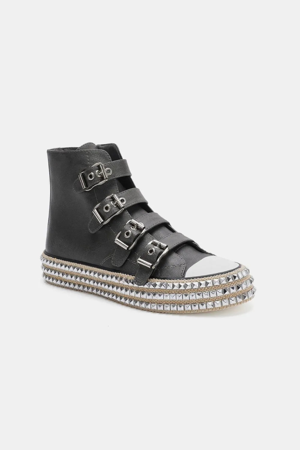 Beast Fashion Multi-Buckle Straps Studded Platform Sneakers 9f911606-1089-45c9-bfcf-4a43e7446173-Max