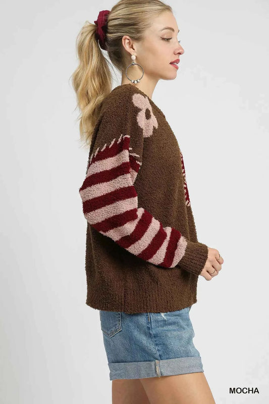 Flower Jacquard Striped Long Sleeve Sweater 9f9459d5-15be-4ec4-9248-f79d4945b415-Max-Origin