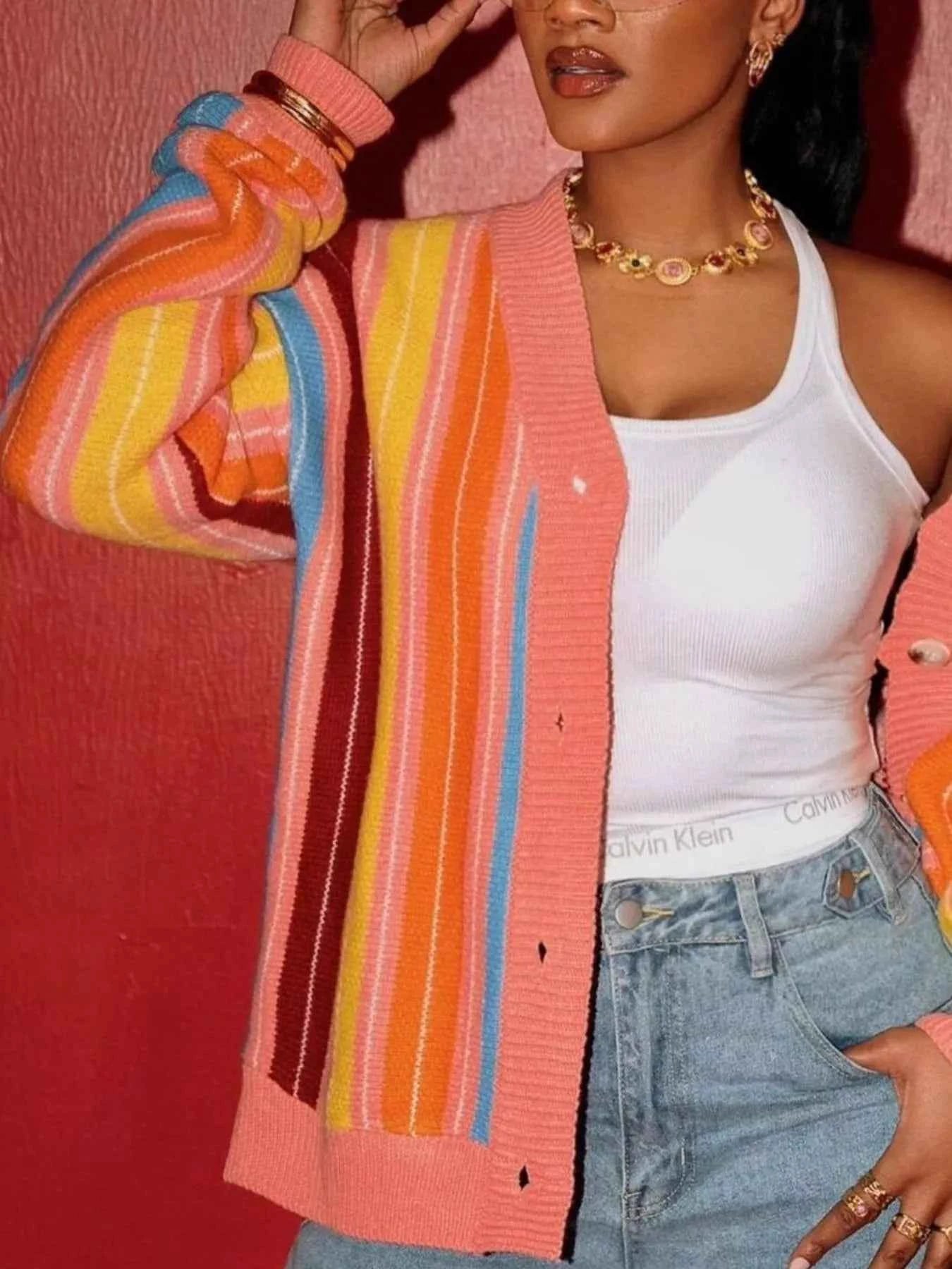 Striped Knit Button Up Cardigan 9f96d7cc-cd02-417b-9205-5a384477b022-Max-Origin