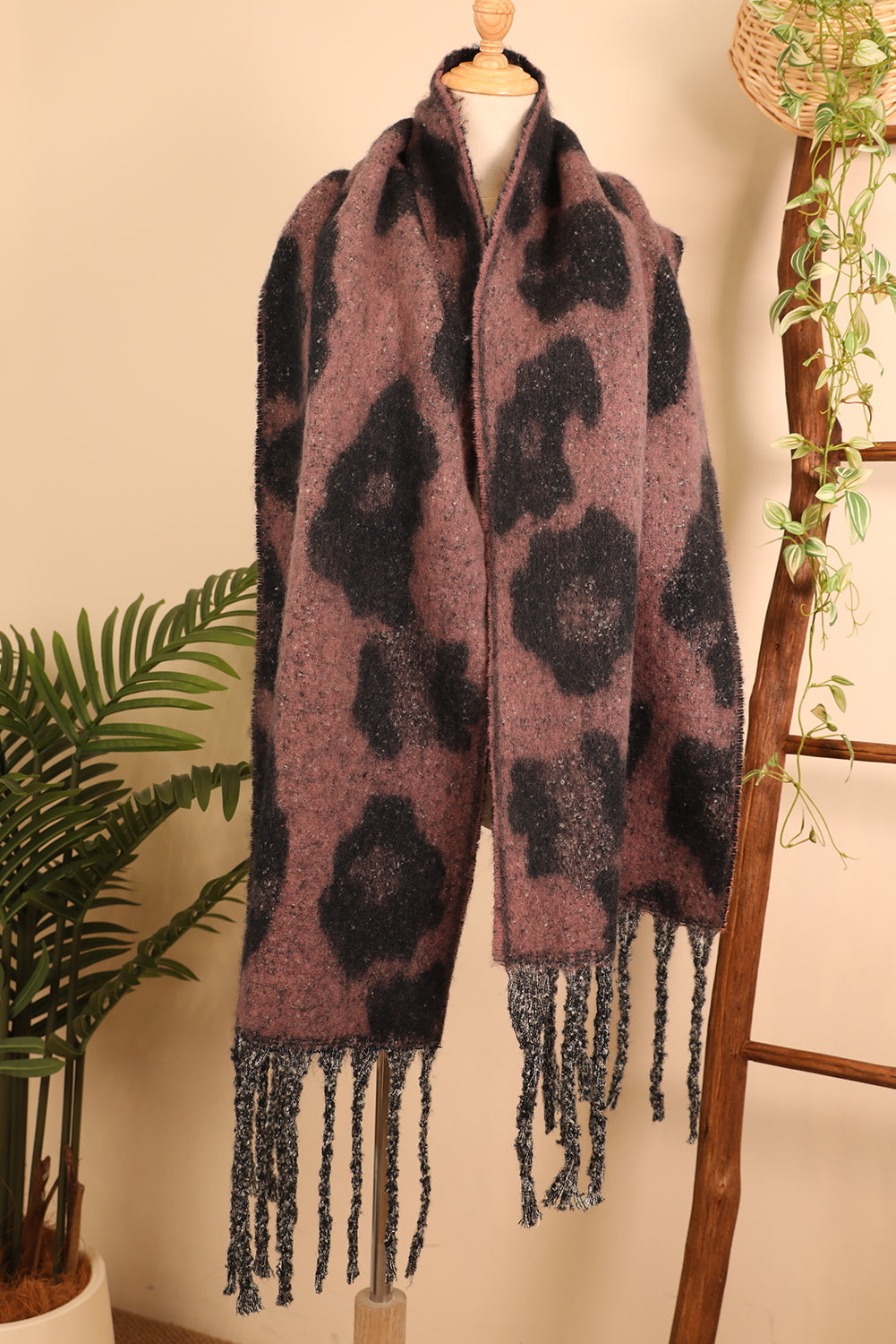 Desert Rose Leopard Print Fringe Scarf 9f9a12fdeadd60fe