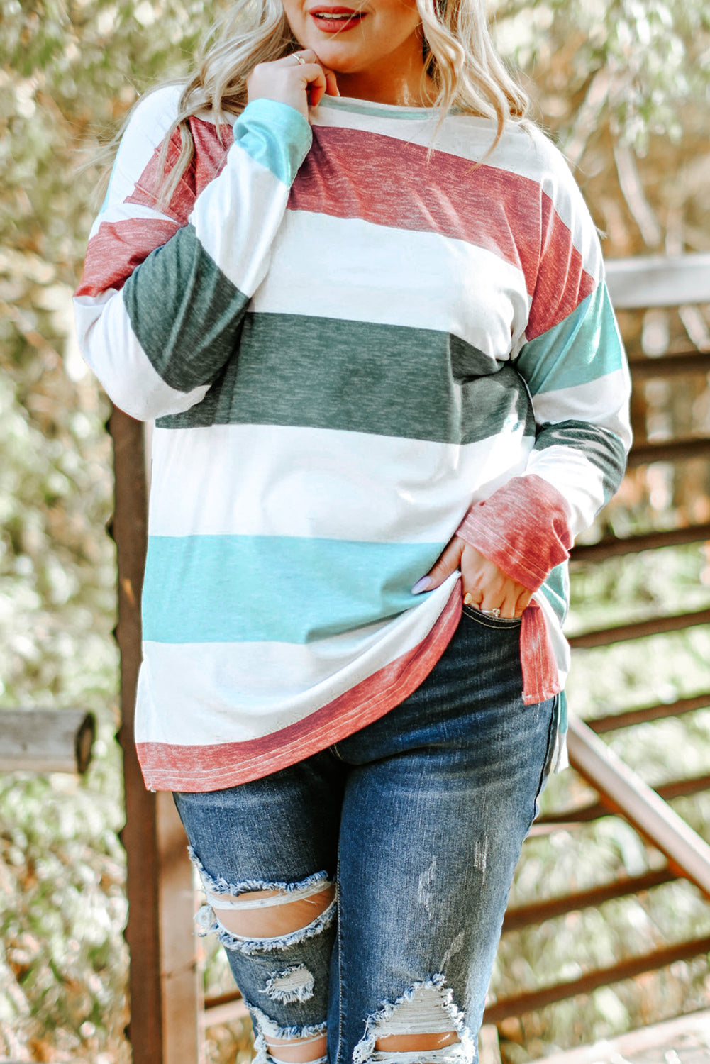 Green Plus Size Colorblock Pullover Top 9fa2f534931a9c8d