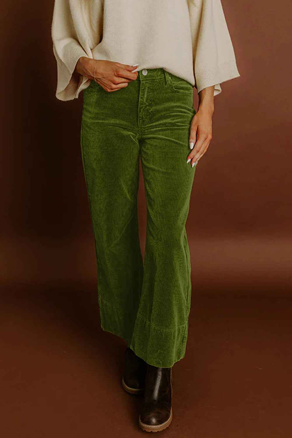Burgundy Corduroy Solid Color High Waist Wide Leg Pants 9fa77f0088cf59b7