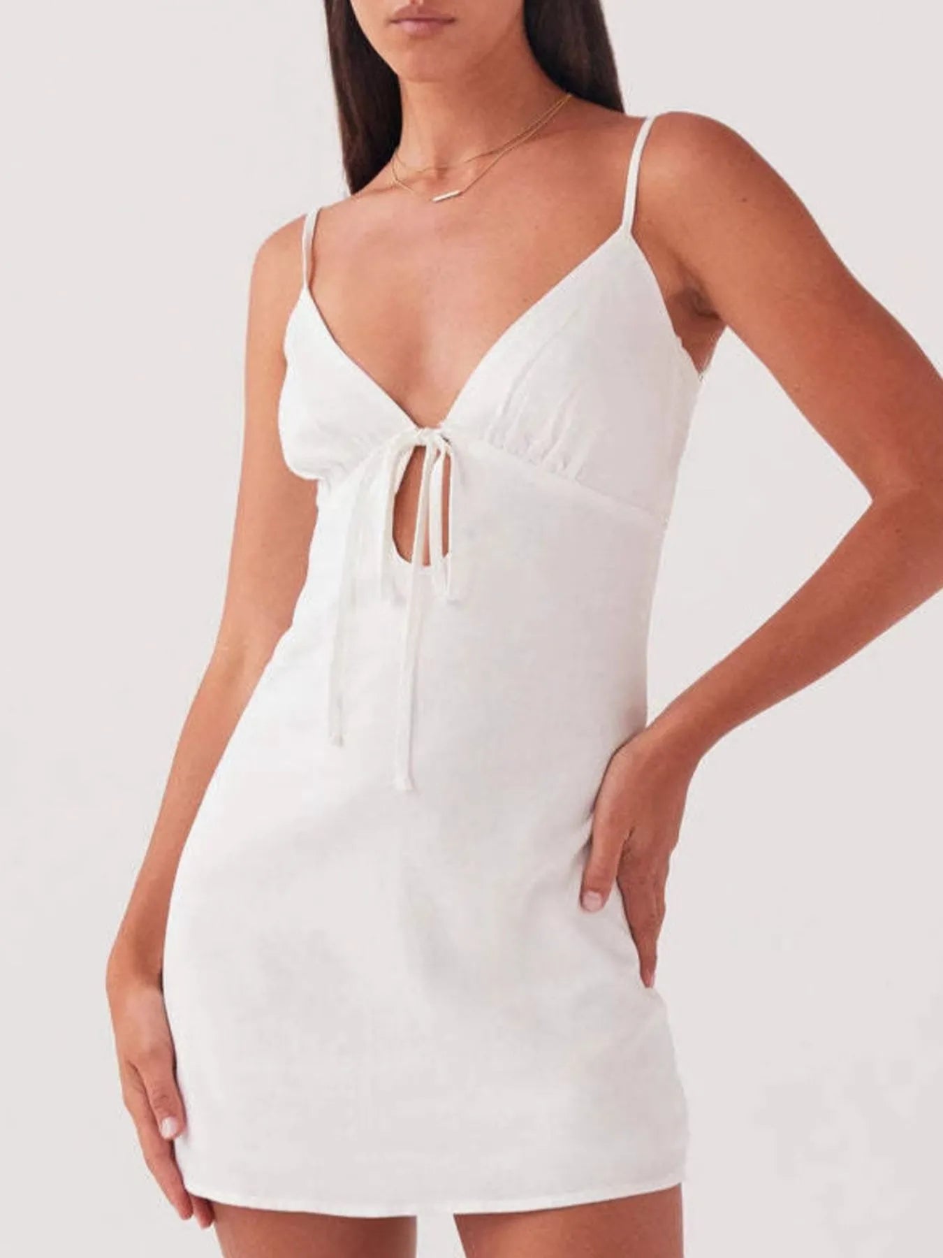 Tie-Front Mini Cami Dress White 9fba83f2-038f-4fe3-aba7-9ae924ac0cbe-Max-Origin