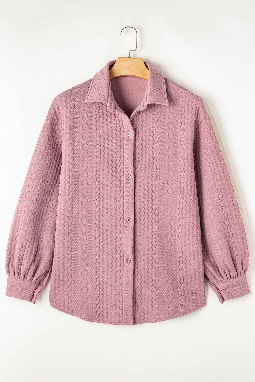 Sepia Rose Cable Texture Puff Sleeve Loose Shacket 9fbc46e476bef2b1